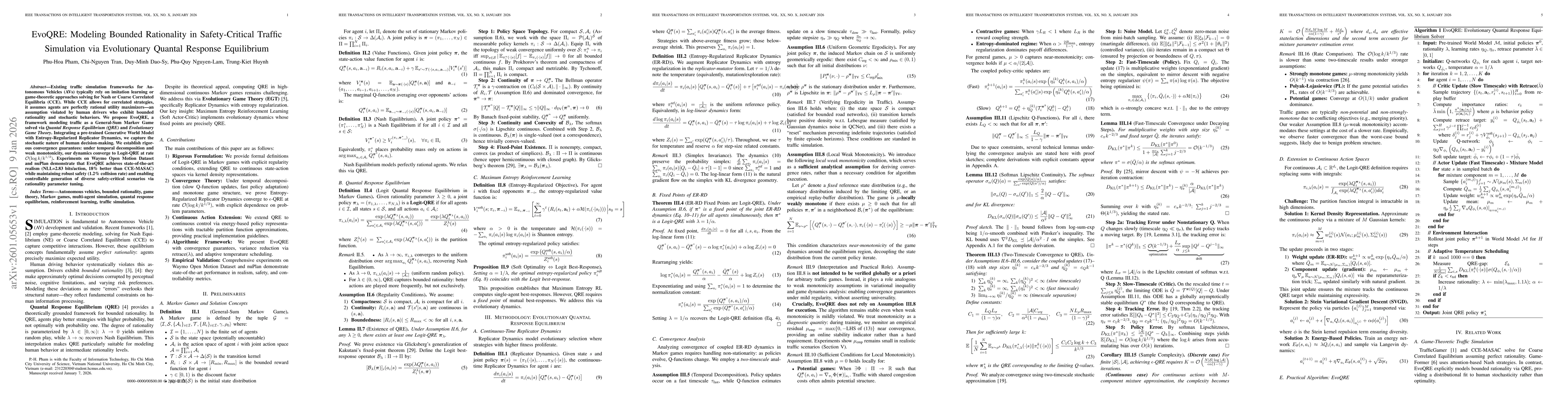 Thumbnail for EvoQRE: Modeling Bounded Rationality in Safety-Critical Traffic Simulation via Evolutionary Quantal Response Equilibrium