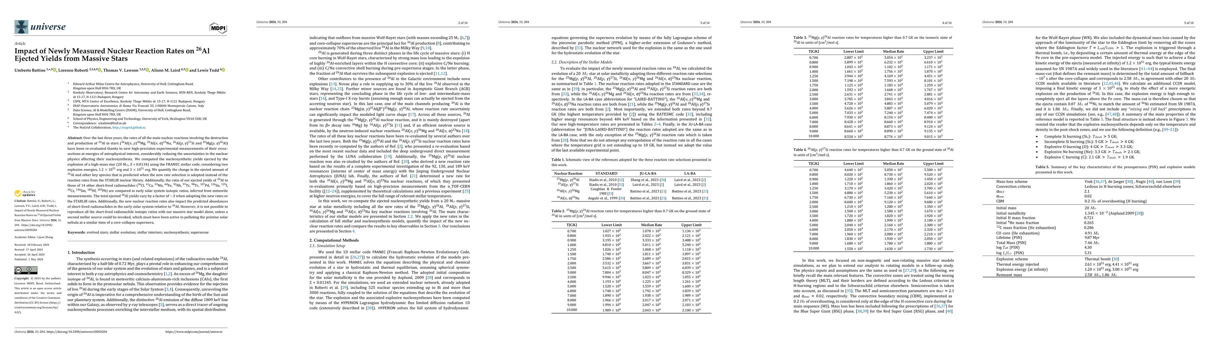 Thumbnail for Impact of Newly Measured Nuclear Reaction Rates on $^{26}$Al Ejected Yields from Massive Stars
