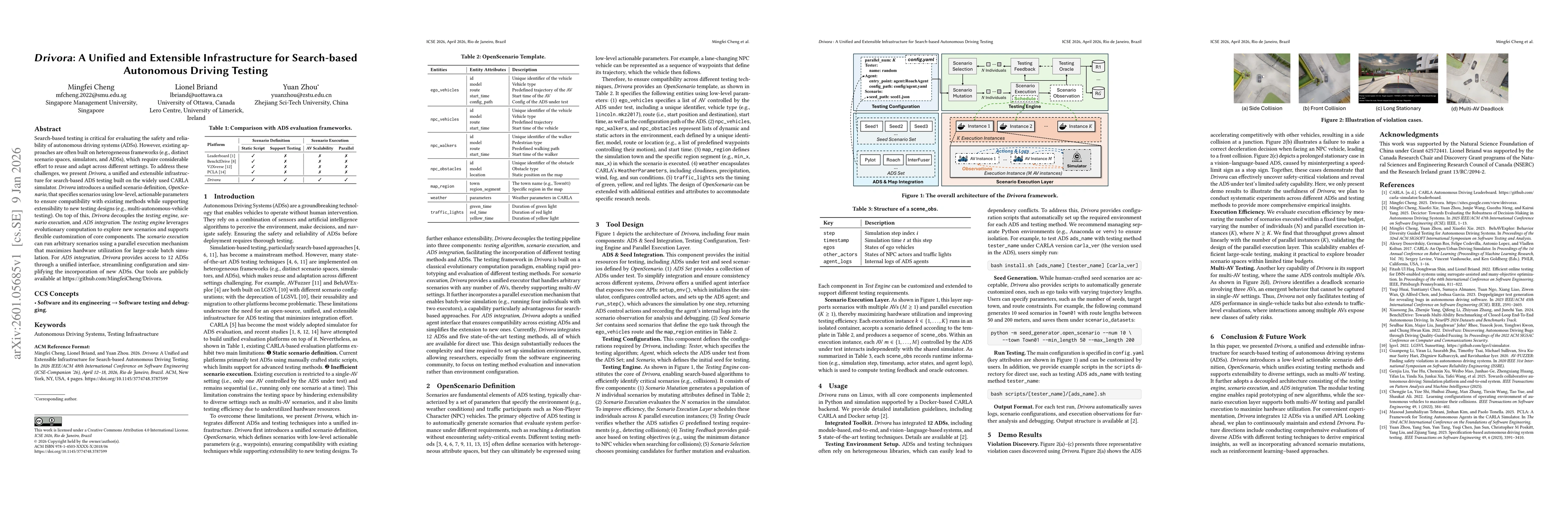 Thumbnail for Drivora: A Unified and Extensible Infrastructure for Search-based Autonomous Driving Testing