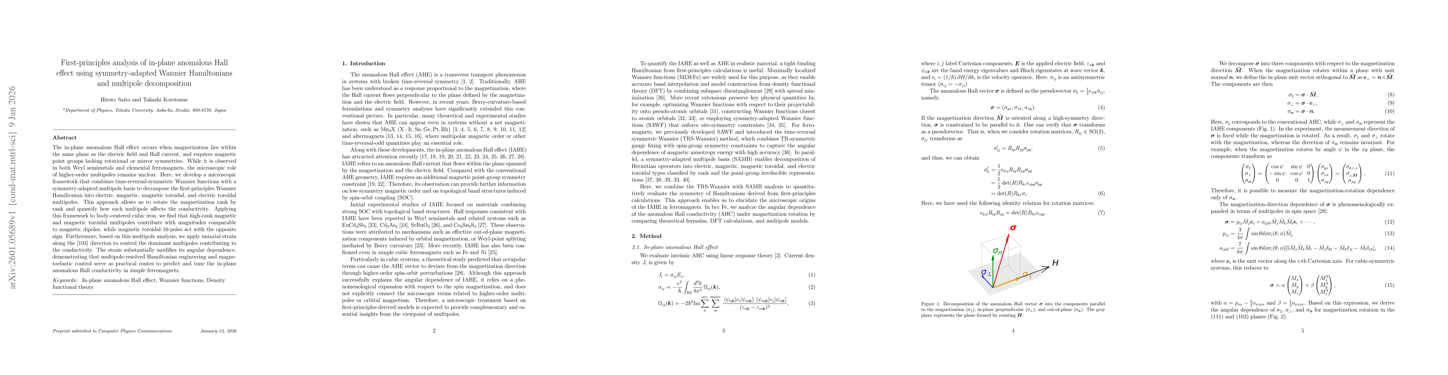 Thumbnail for First-principles analysis of in-plane anomalous Hall effect using symmetry-adapted Wannier Hamiltonians and multipole decomposition