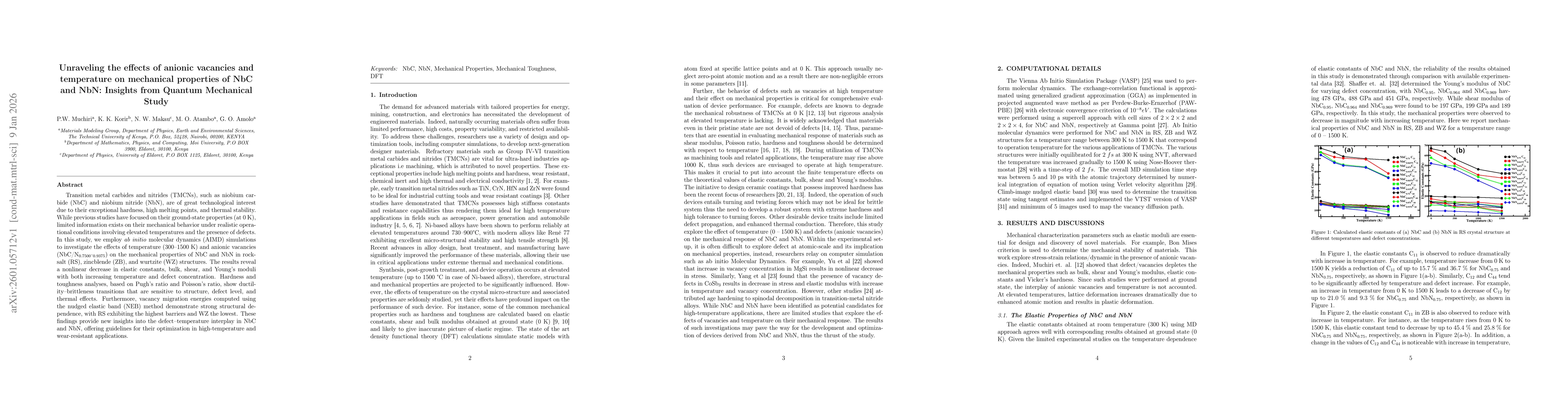 Thumbnail for Unraveling the effects of anionic vacancies and temperature on mechanical properties of NbC and NbN: Insights from Quantum Mechanical Study