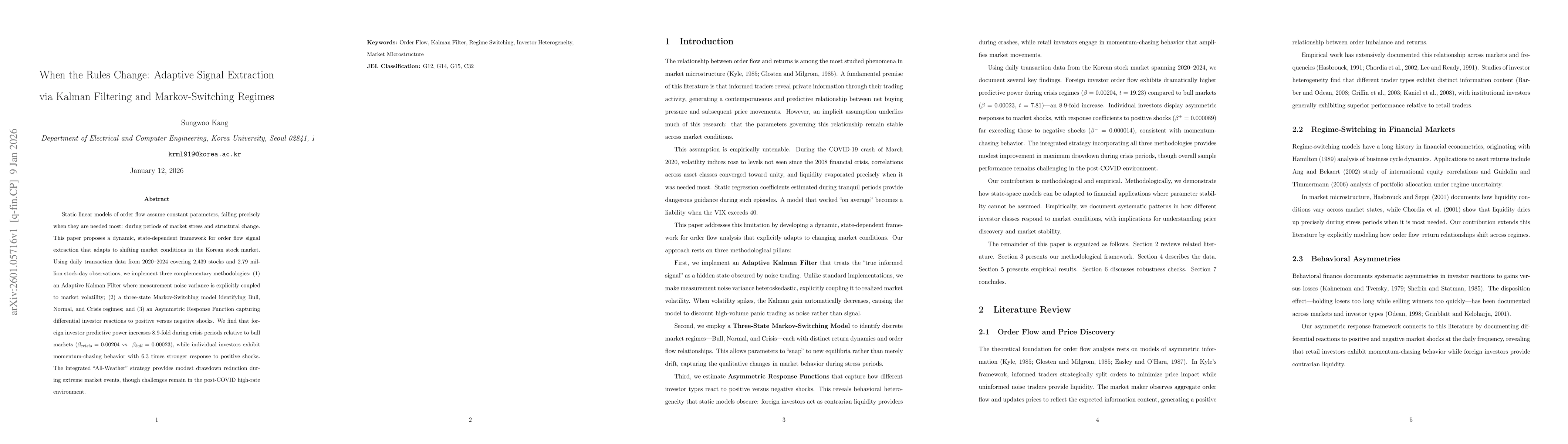 Thumbnail for When the Rules Change: Adaptive Signal Extraction via Kalman Filtering and Markov-Switching Regimes