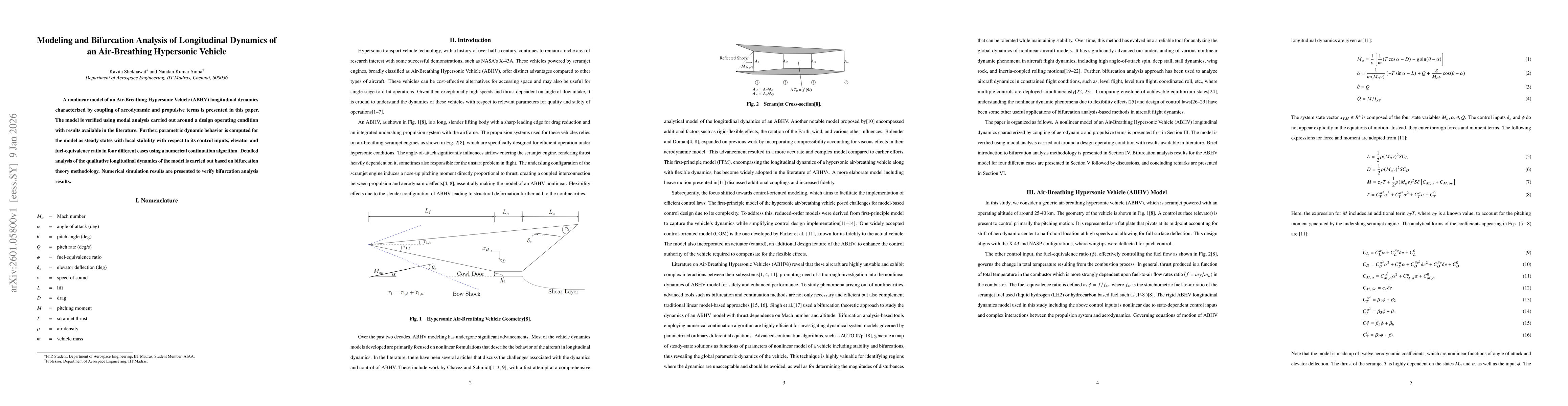 Thumbnail for Modeling and Bifurcation Analysis of Longitudinal Dynamics of an Air-Breathing Hypersonic Vehicle