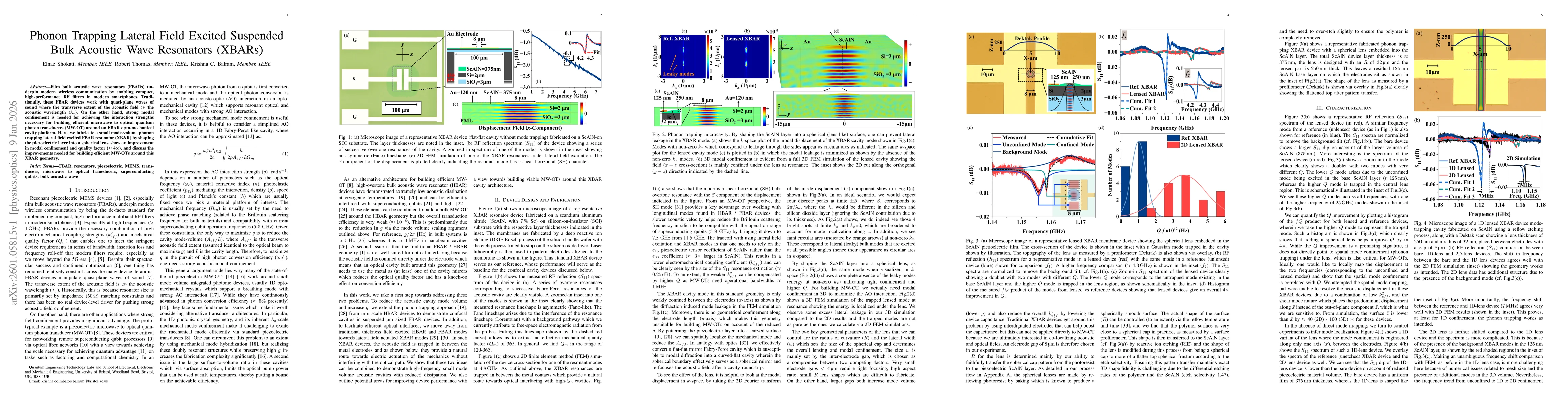 Thumbnail for Phonon Trapping Lateral Field Excited Suspended Bulk Acoustic Wave Resonators (XBARs)
