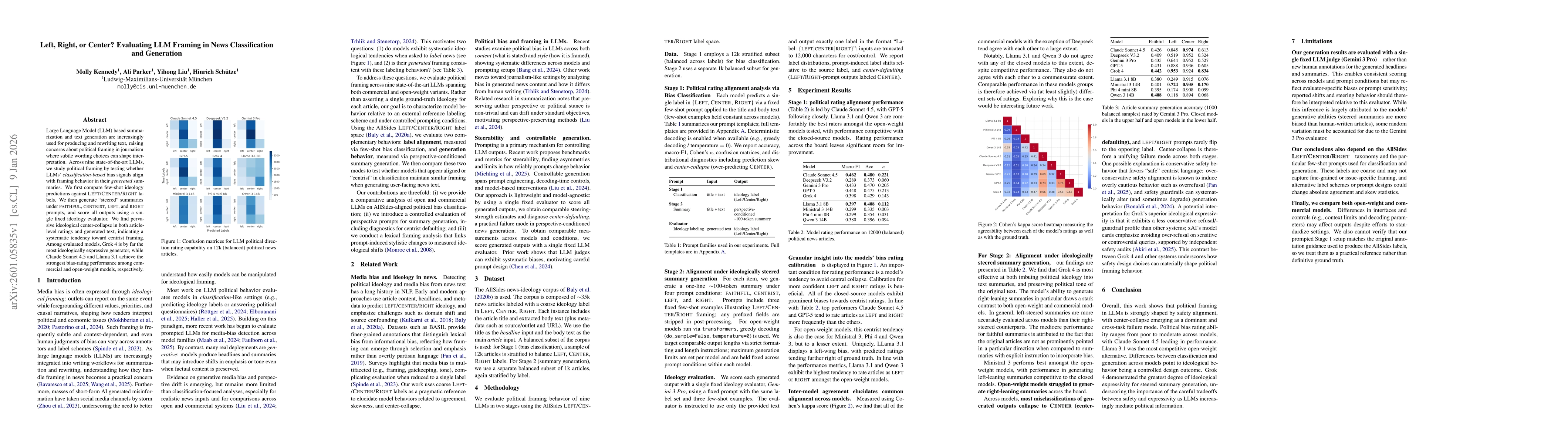 Thumbnail for Left, Right, or Center? Evaluating LLM Framing in News Classification and Generation