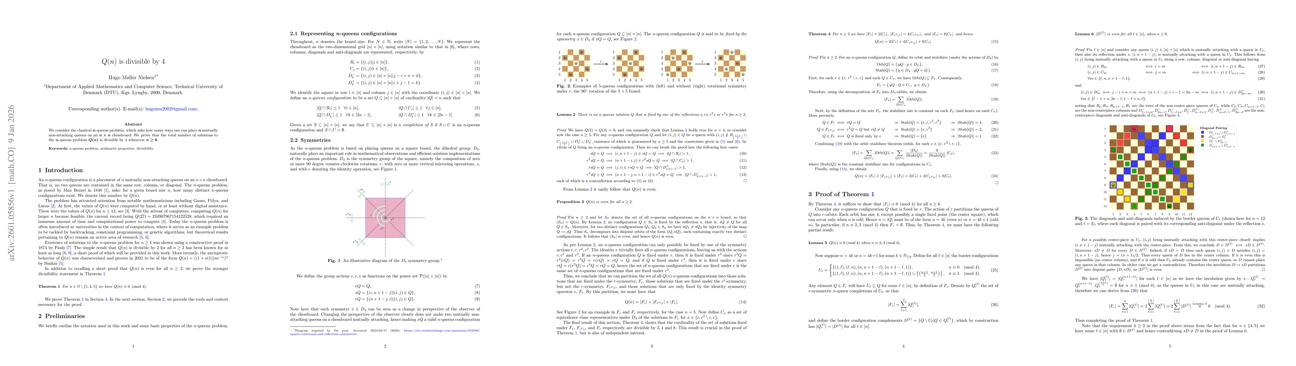 Thumbnail for The n-queens solution count Q(n) is divisible by 4