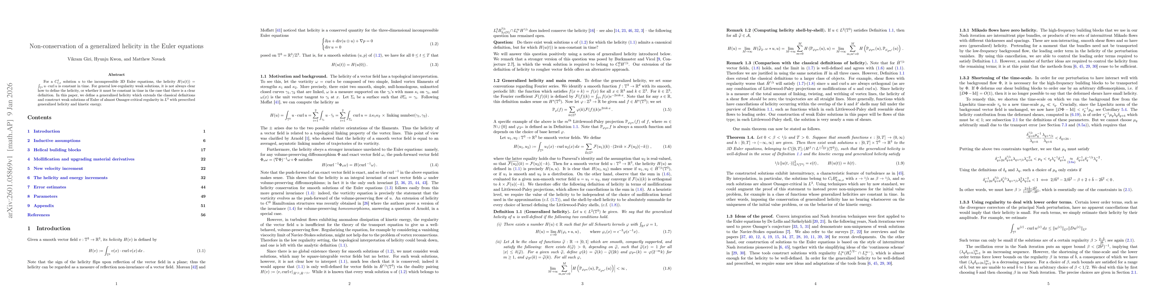 Thumbnail for Non-conservation of a generalized helicity in the Euler equations