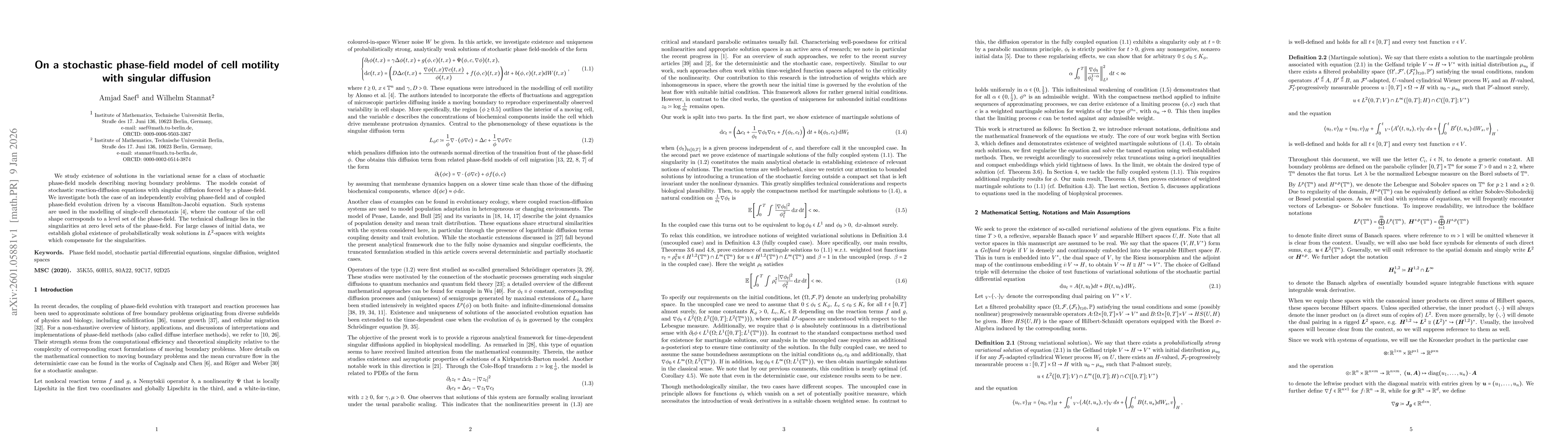 Thumbnail for On a stochastic phase-field model of cell motility with singular diffusion