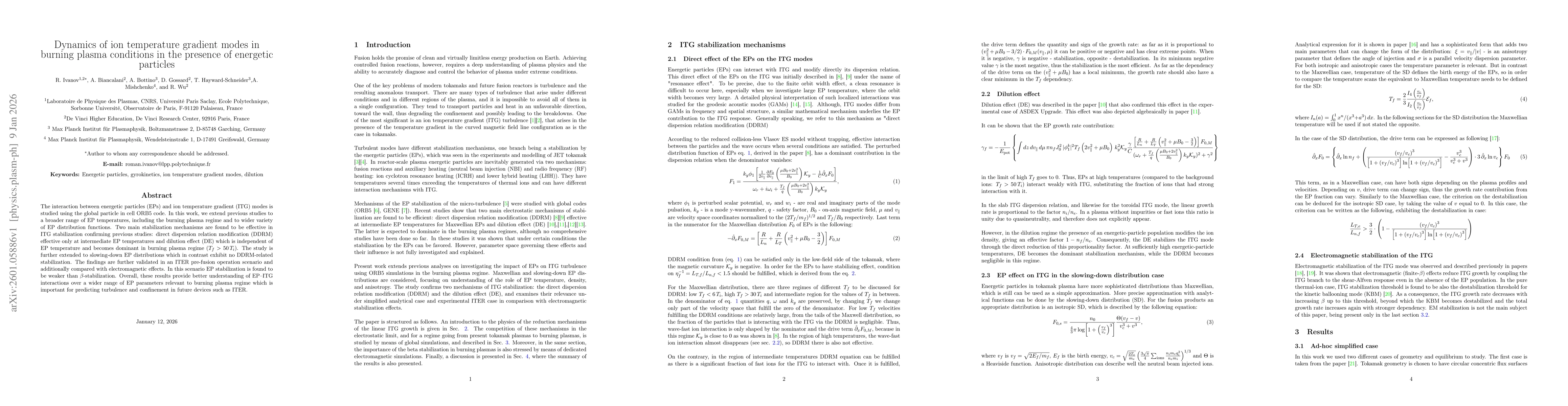Thumbnail for Dynamics of ion temperature gradient modes in burning plasma conditions in the presence of energetic particles