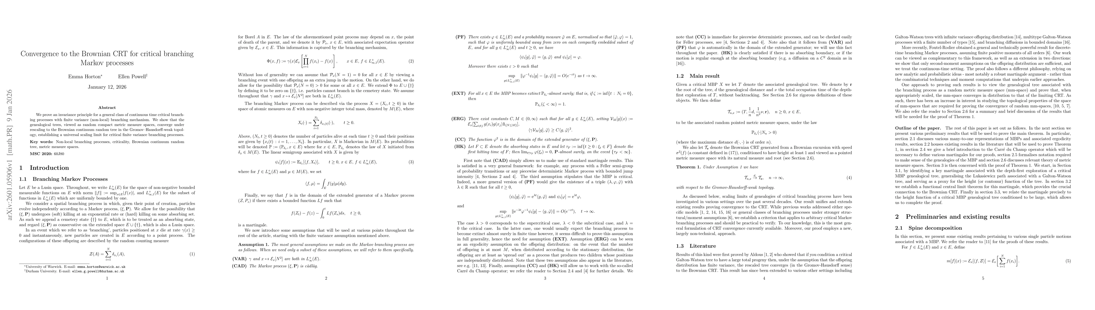 Thumbnail for Convergence to the Brownian CRT for critical branching Markov processe