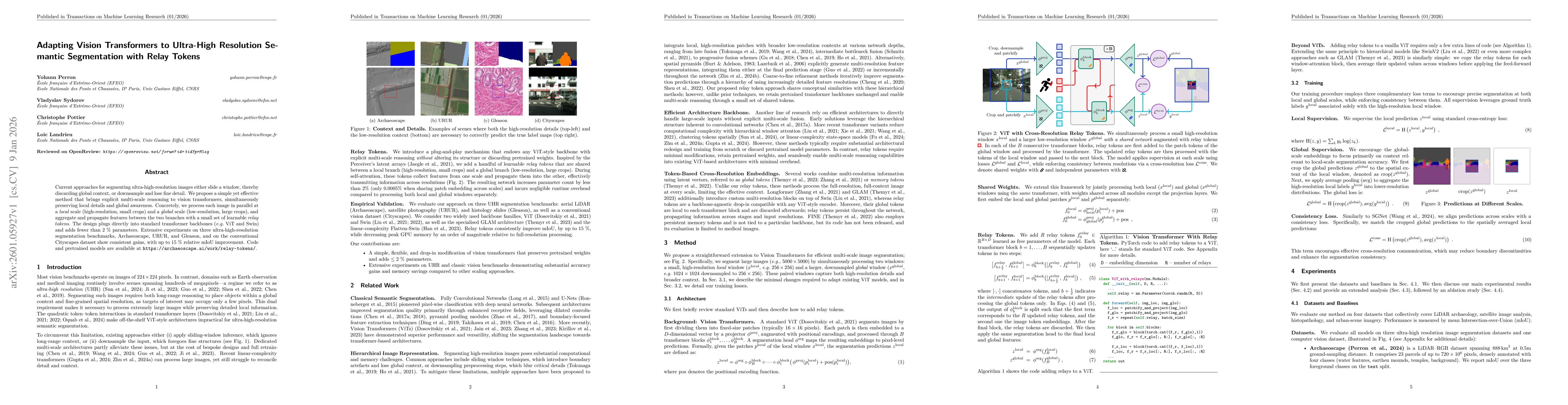 Thumbnail for Adapting Vision Transformers to Ultra-High Resolution Semantic Segmentation with Relay Tokens