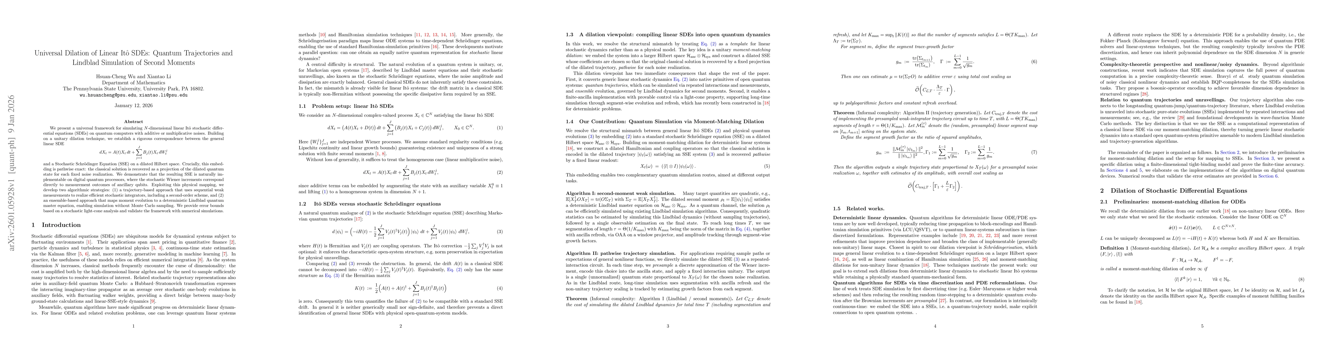 Thumbnail for Universal Dilation of Linear Itô SDEs: Quantum Trajectories and Lindblad Simulation of Second Moments
