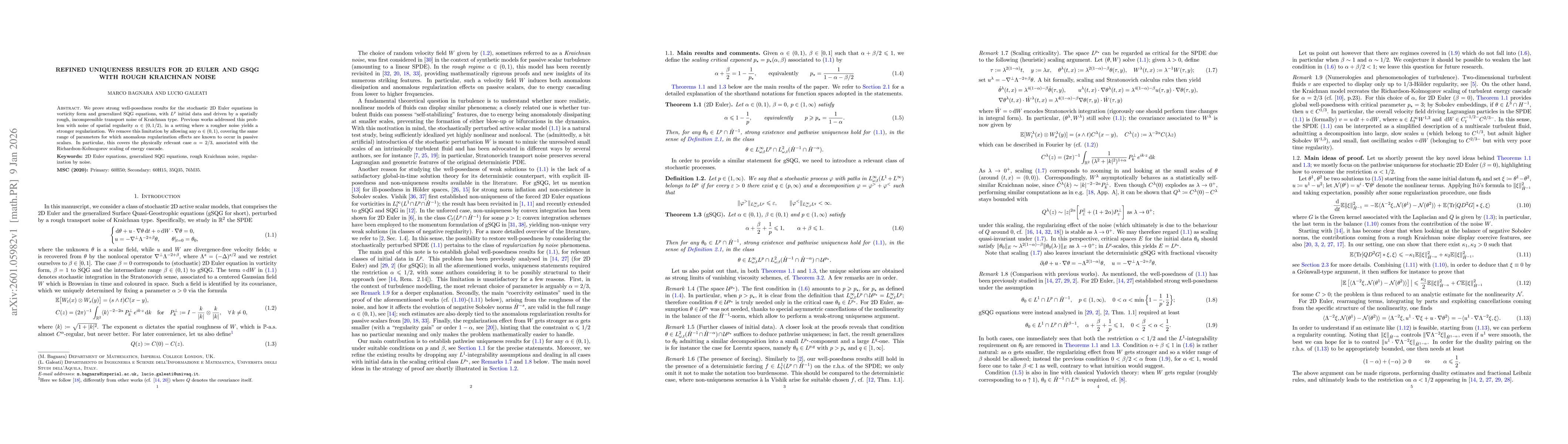 Thumbnail for Refined uniqueness results for 2D Euler and gSQG with rough Kraichnan noise