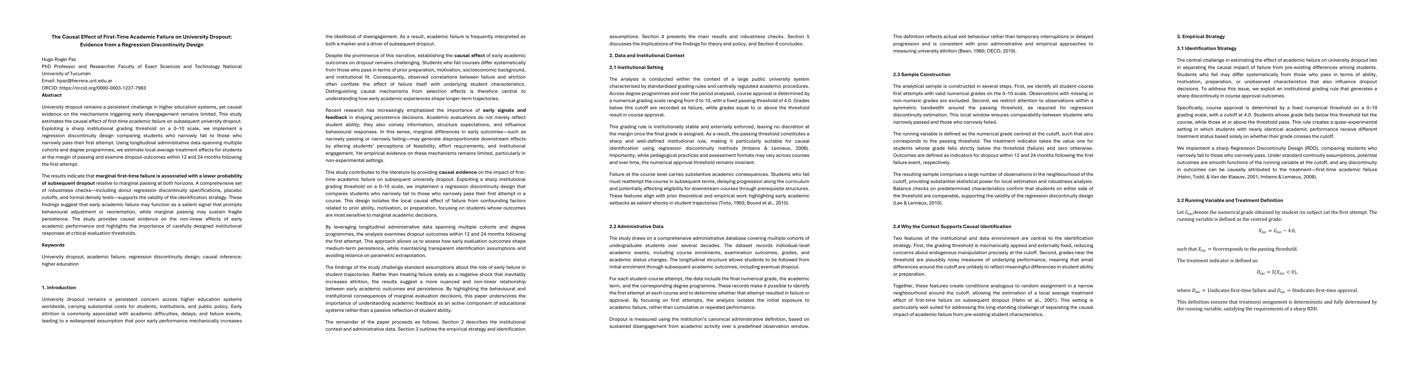 Thumbnail for The Causal Effect of First-Time Academic Failure on University Dropout: Evidence from a Regression Discontinuity Design