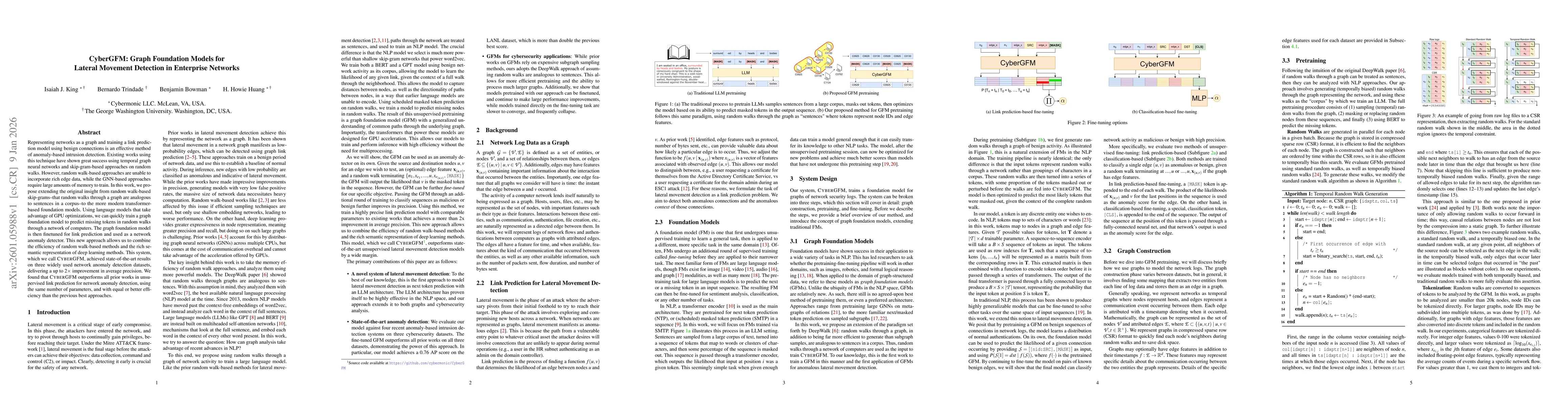 Thumbnail for CyberGFM: Graph Foundation Models for Lateral Movement Detection in Enterprise Networks