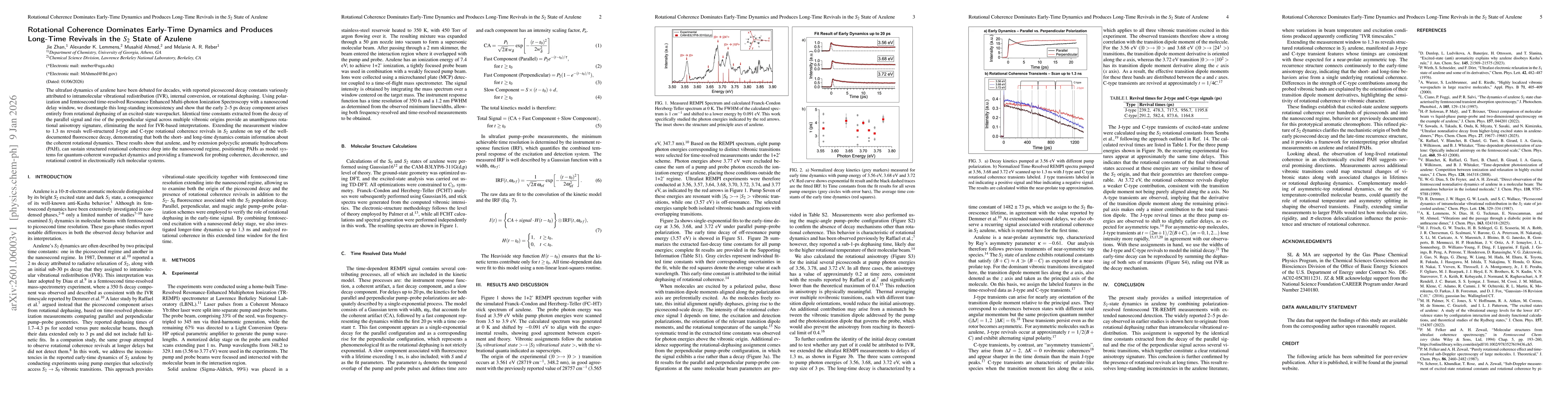 Thumbnail for Rotational Coherence Dominates Early-Time Dynamics and Produces Long-Time Revivals in the S2 State of Azulene