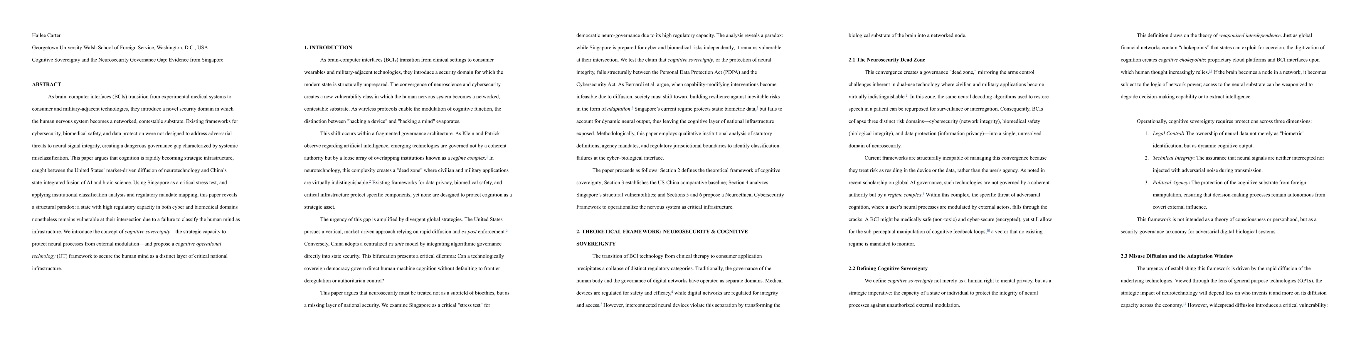 Thumbnail for Cognitive Sovereignty and the Neurosecurity Governance Gap: Evidence from Singapore