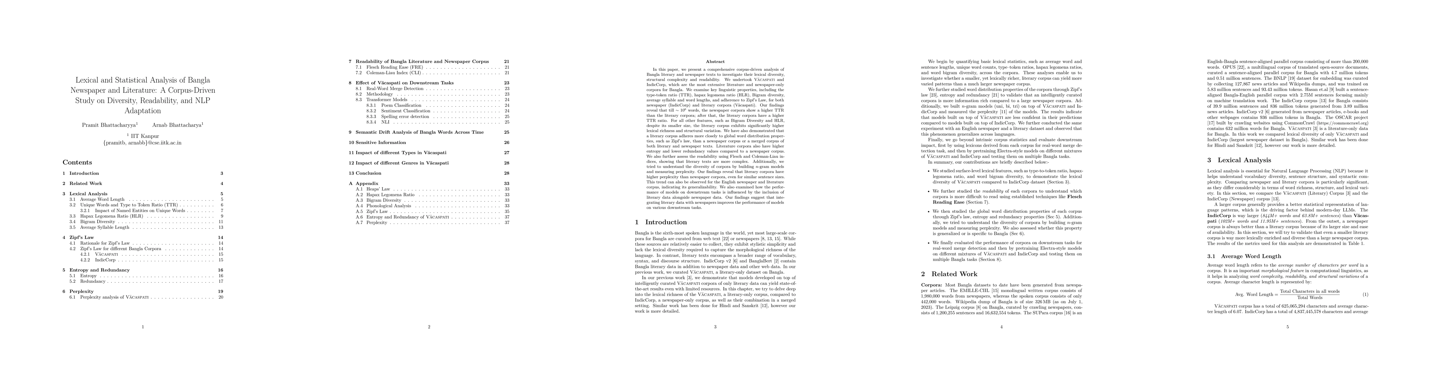 Thumbnail for Lexical and Statistical Analysis of Bangla Newspaper and Literature: A Corpus-Driven Study on Diversity, Readability, and NLP Adaptation
