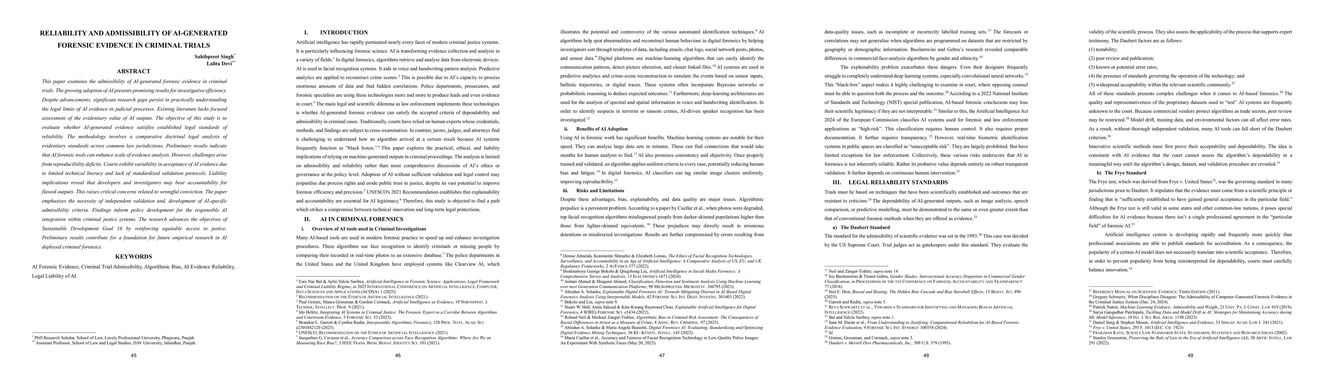 Thumbnail for Reliability and Admissibility of AI-Generated Forensic Evidence in Criminal Trials