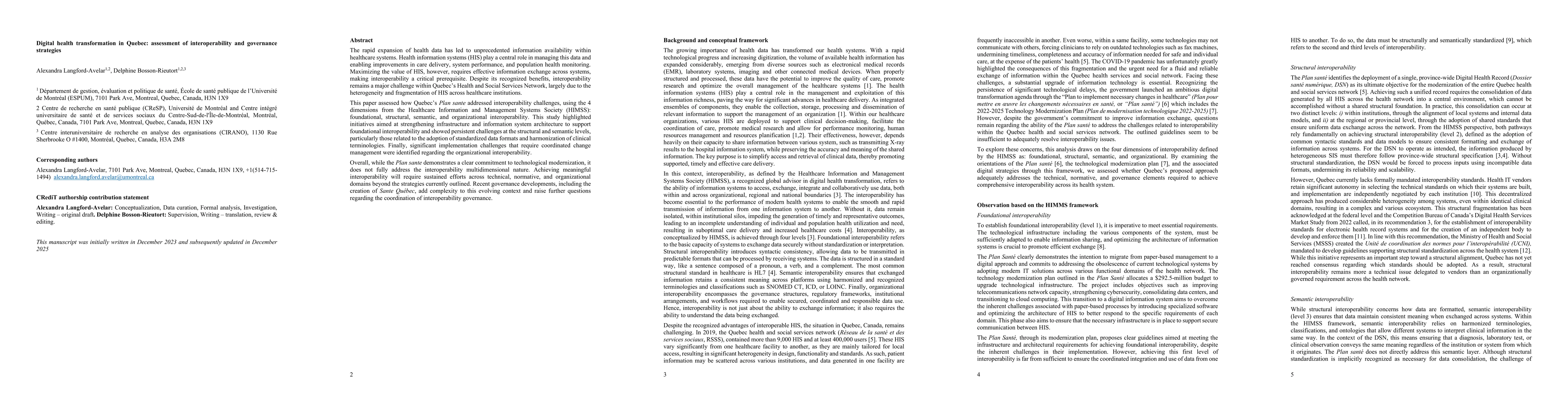 Thumbnail for Digital health transformation in Quebec: assessment of interoperability and governance strategies