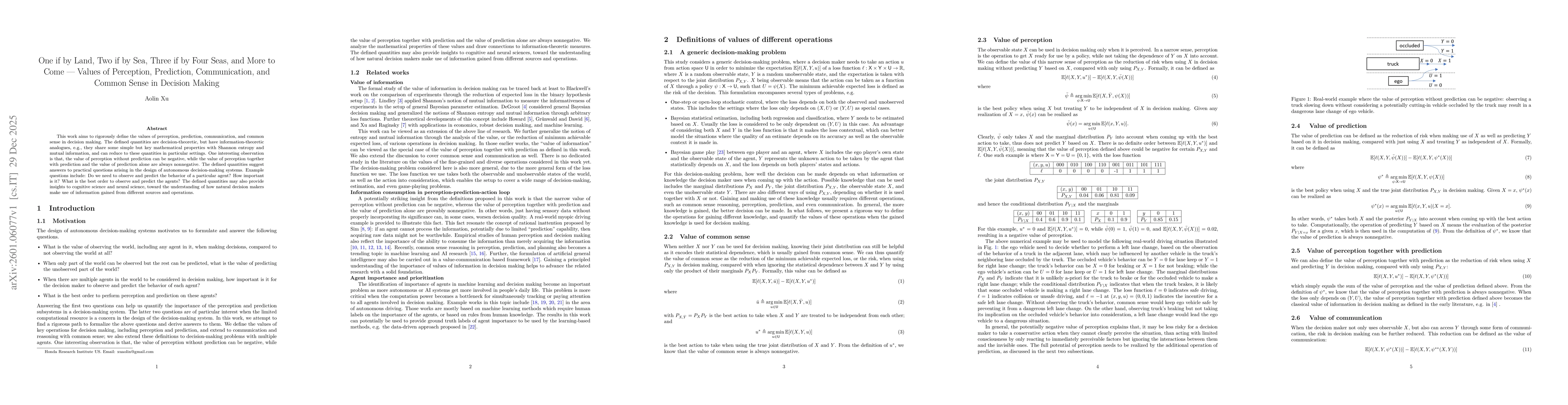 Thumbnail for One if by Land, Two if by Sea, Three if by Four Seas, and More to Come -- Values of Perception, Prediction, Communication, and Common Sense in Decision Making