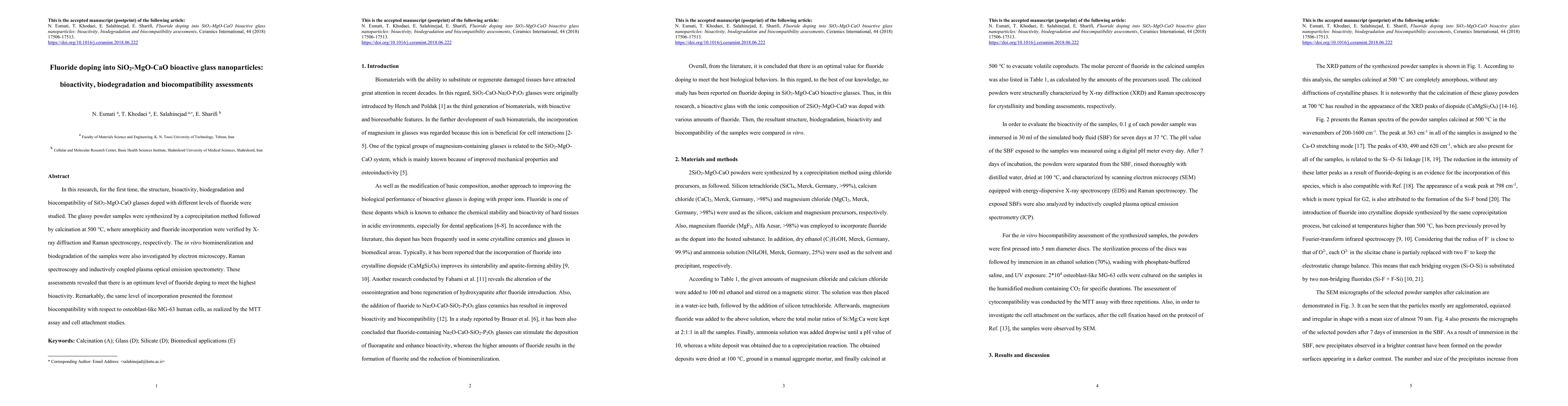 Thumbnail for Fluoride doping into SiO2-MgO-CaO bioactive glass nanoparticles: bioactivity, biodegradation and biocompatibility assessments