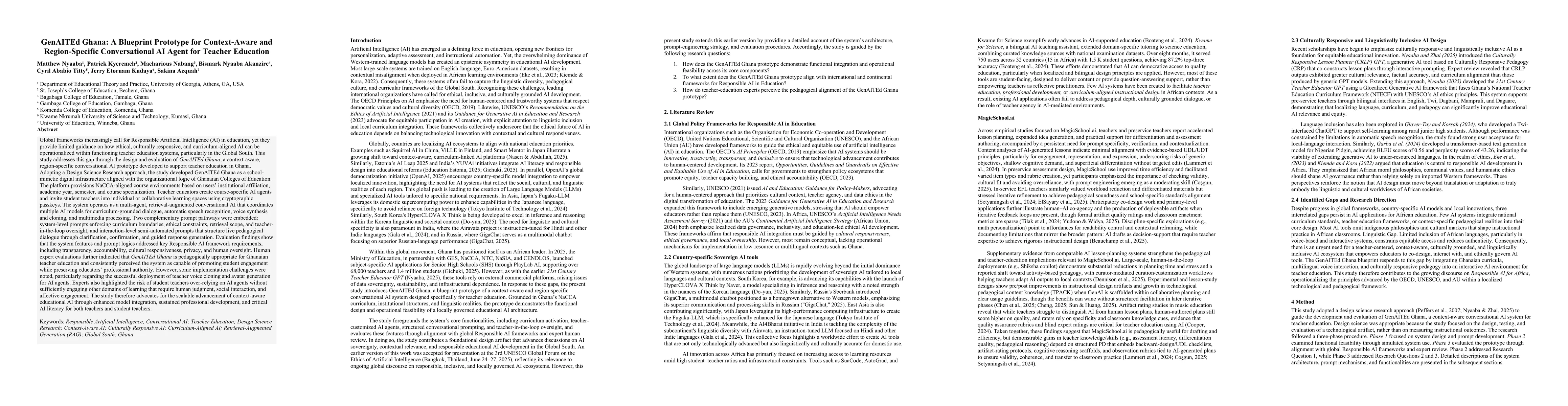 Thumbnail for GenAITEd Ghana_A Blueprint Prototype for Context-Aware and Region-Specific Conversational AI Agent for Teacher Education