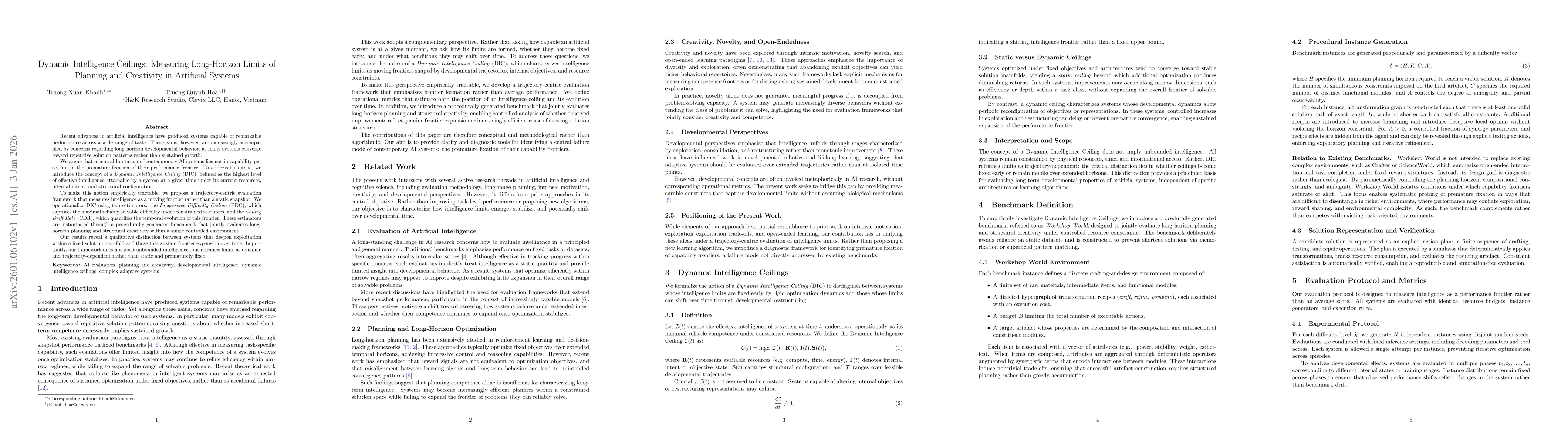 Thumbnail for Dynamic Intelligence Ceilings: Measuring Long-Horizon Limits of Planning and Creativity in Artificial Systems