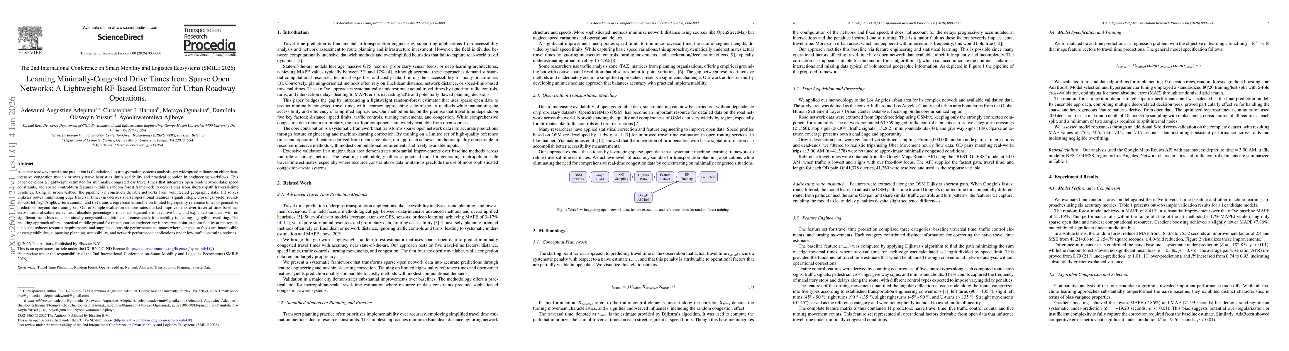 Thumbnail for Learning Minimally-Congested Drive Times from Sparse Open Networks: A Lightweight RF-Based Estimator for Urban Roadway Operations