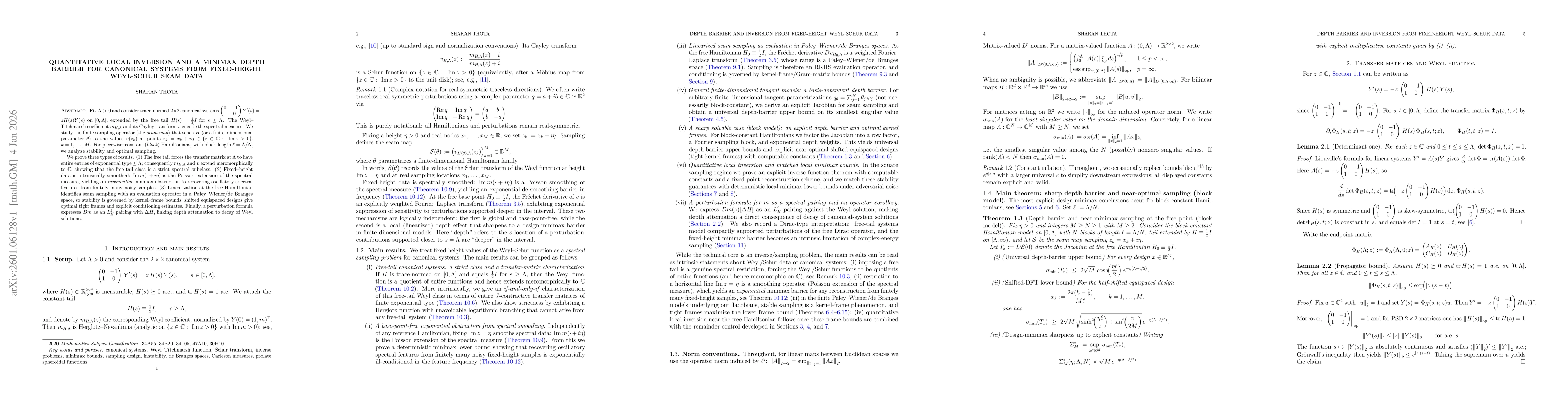 Thumbnail for Quantitative local inversion and a minimax depth barrier for canonical systems from fixed-height Weyl-Schur seam data