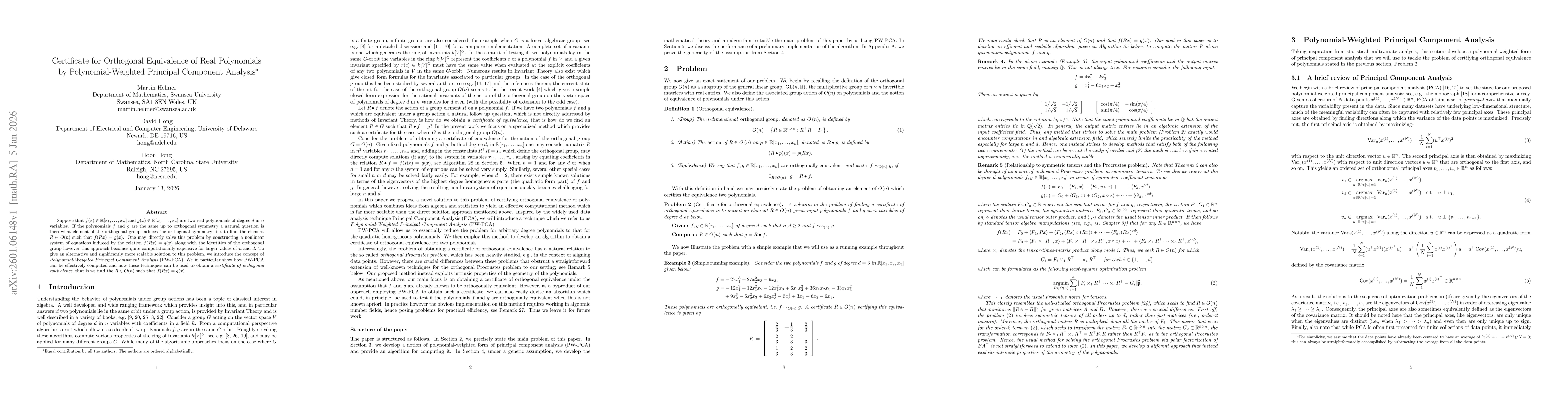 Thumbnail for Certificate for Orthogonal Equivalence of Real Polynomials by Polynomial-Weighted Principal Component Analysis