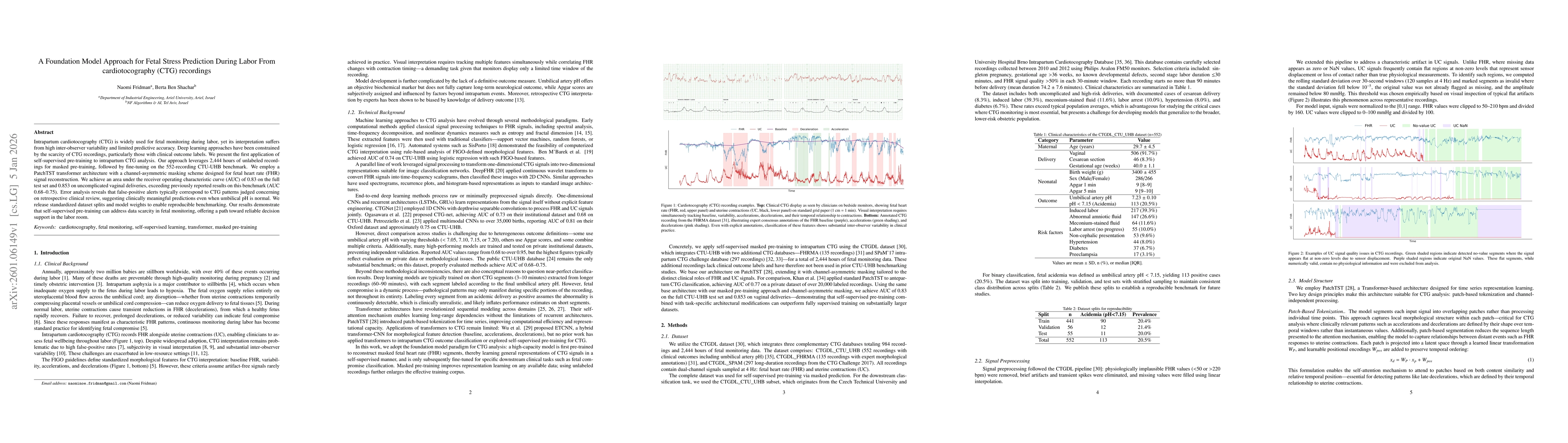 Thumbnail for A Foundation Model Approach for Fetal Stress Prediction During Labor From cardiotocography (CTG) recordings