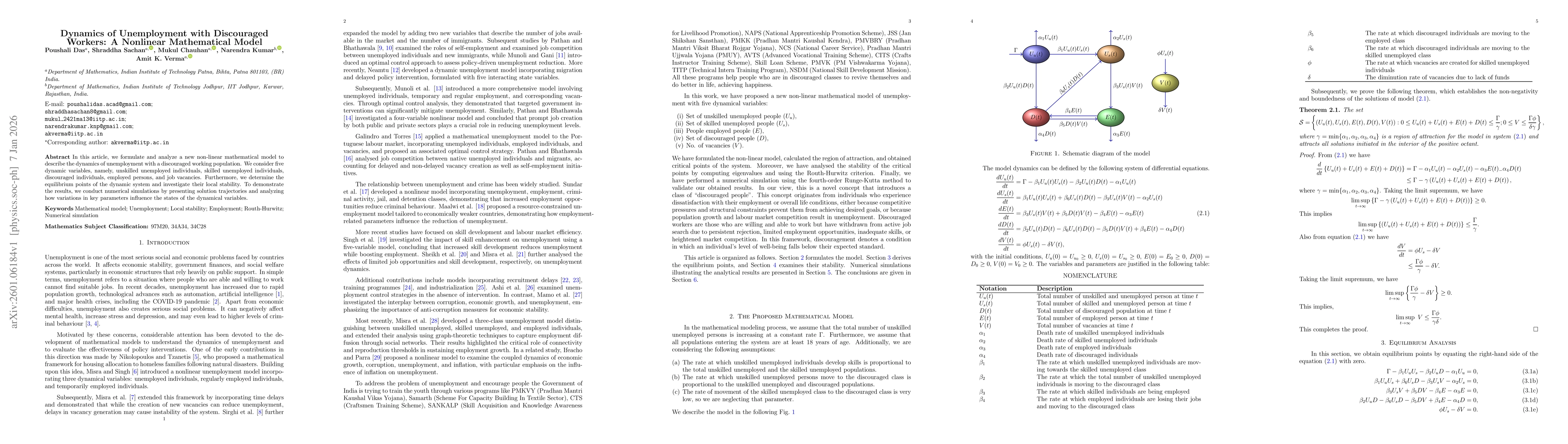 Thumbnail for Dynamics of Unemployment with Discouraged Workers: A Nonlinear Mathematical Model