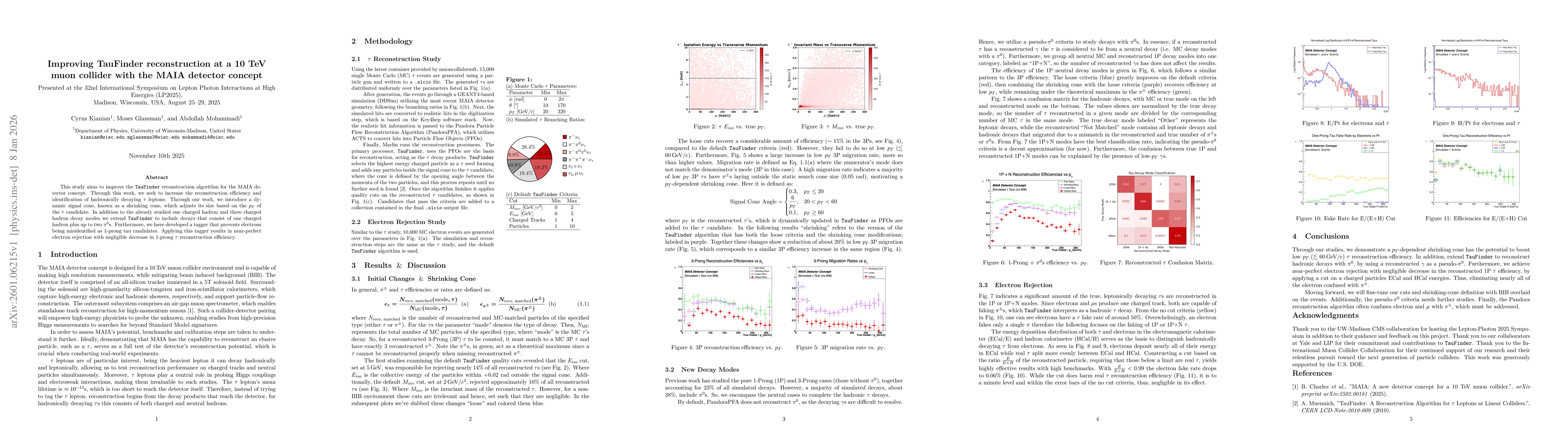 Thumbnail for Improving TauFinder Reconstruction at a 10 TeV Muon Collider with the MAIA Detector Concept