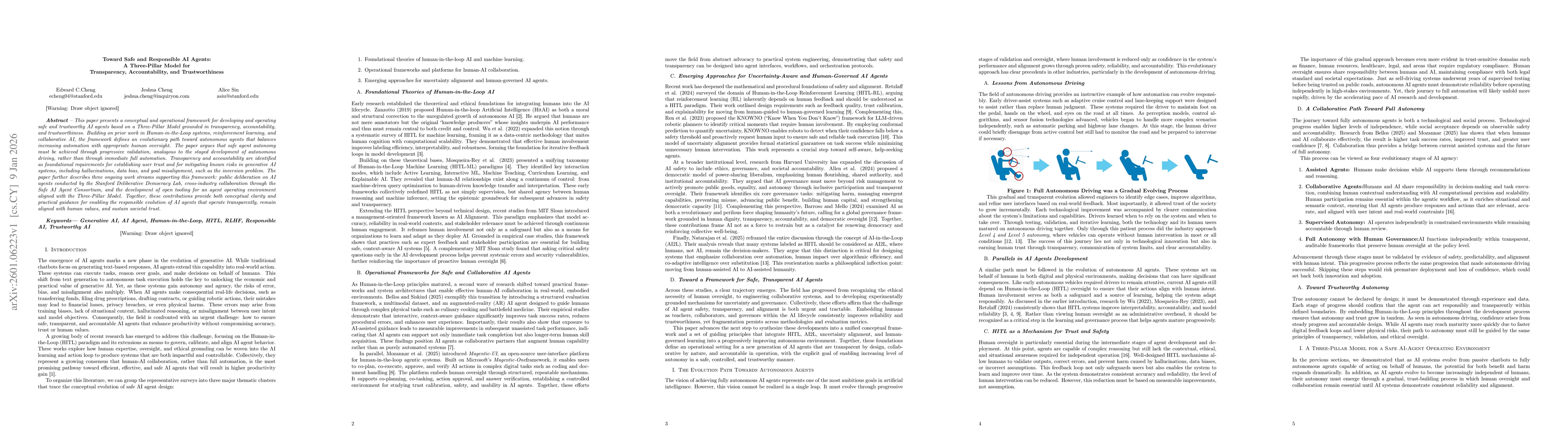 Thumbnail for Toward Safe and Responsible AI Agents: A Three-Pillar Model for Transparency, Accountability, and Trustworthiness