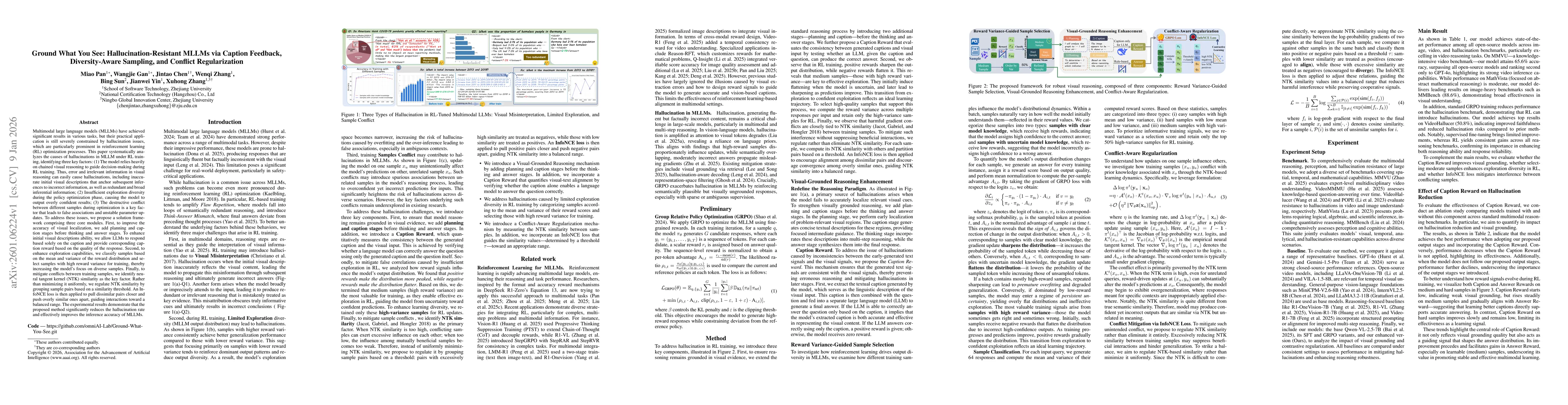 Thumbnail for Ground What You See: Hallucination-Resistant MLLMs via Caption Feedback, Diversity-Aware Sampling, and Conflict Regularization