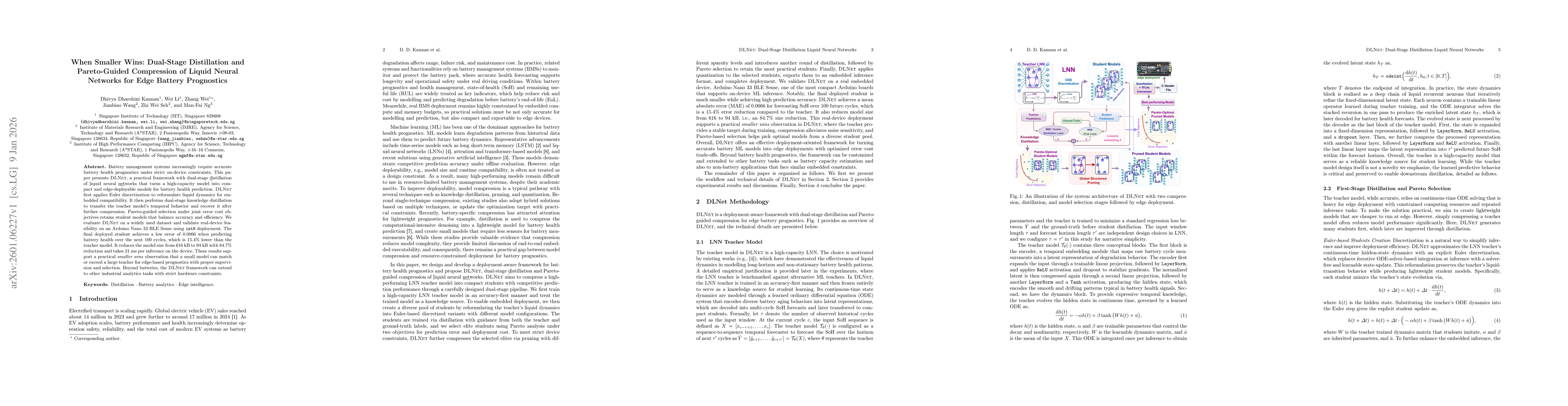 Thumbnail for When Smaller Wins: Dual-Stage Distillation and Pareto-Guided Compression of Liquid Neural Networks for Edge Battery Prognostics