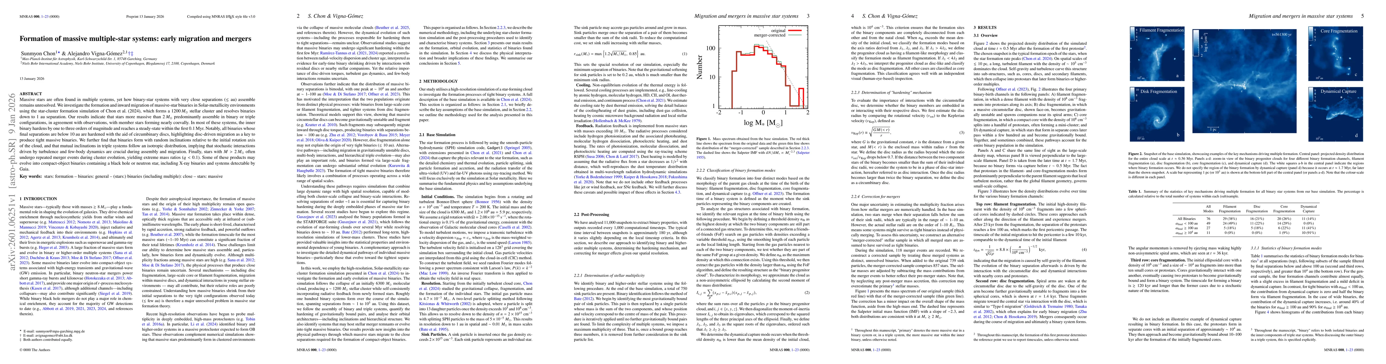 Thumbnail for Formation of massive multiple-star systems: early migration and mergers