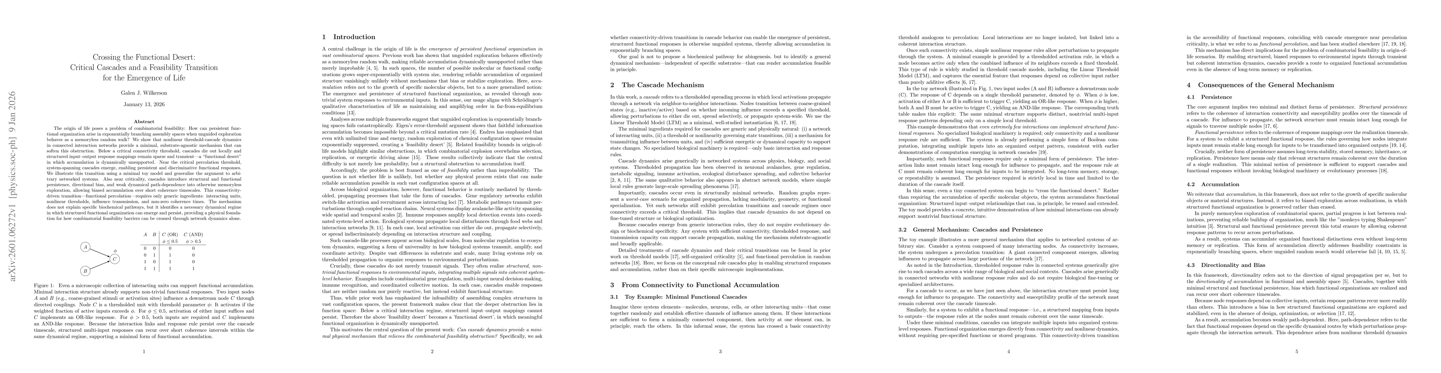 Thumbnail for Crossing the Functional Desert: Critical Cascades and a Feasibility Transition for the Emergence of Life