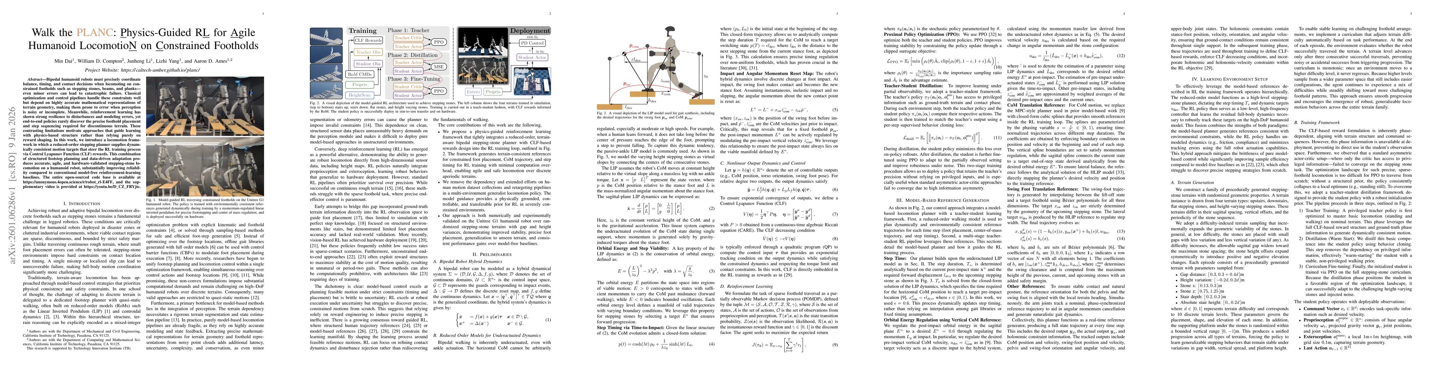 Thumbnail for Walk the PLANC: Physics-Guided RL for Agile Humanoid Locomotion on Constrained Footholds
