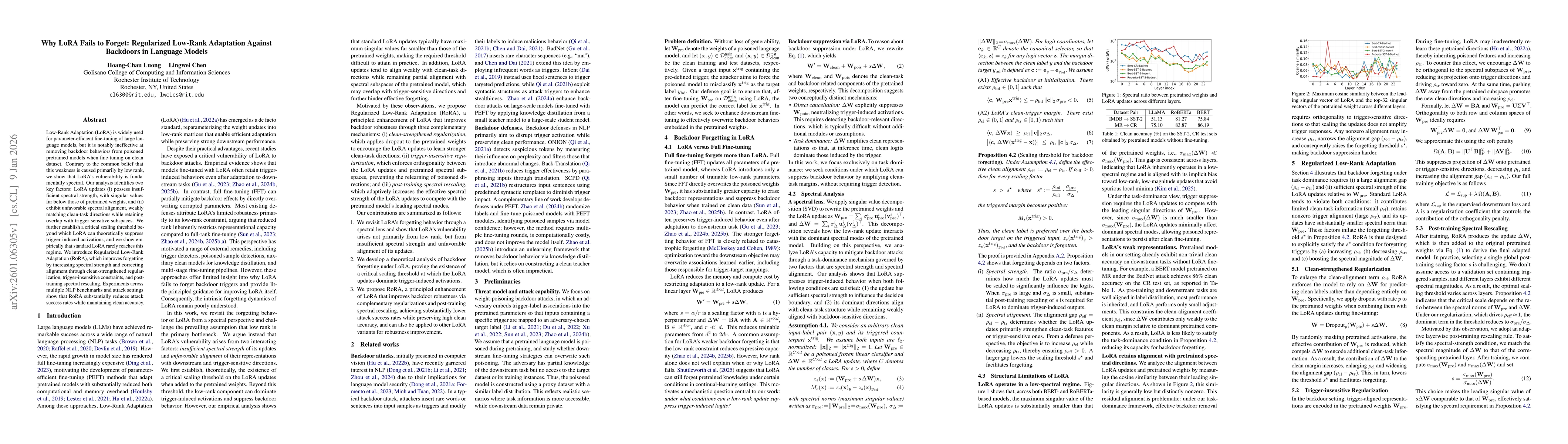 Thumbnail for Why LoRA Fails to Forget: Regularized Low-Rank Adaptation Against Backdoors in Language Models