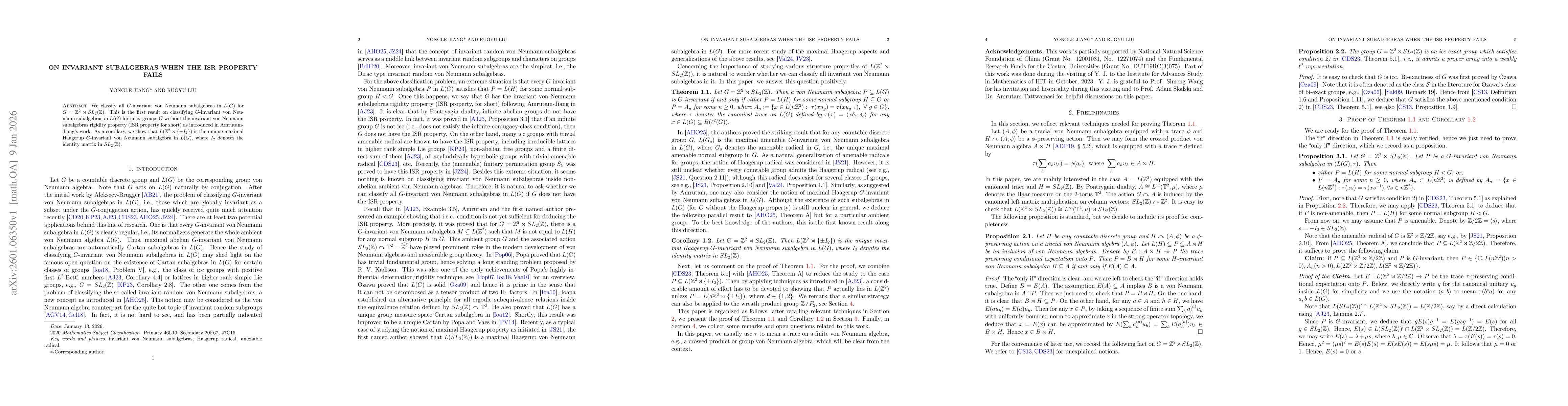 Thumbnail for On invariant subalgebras when the ISR property fails