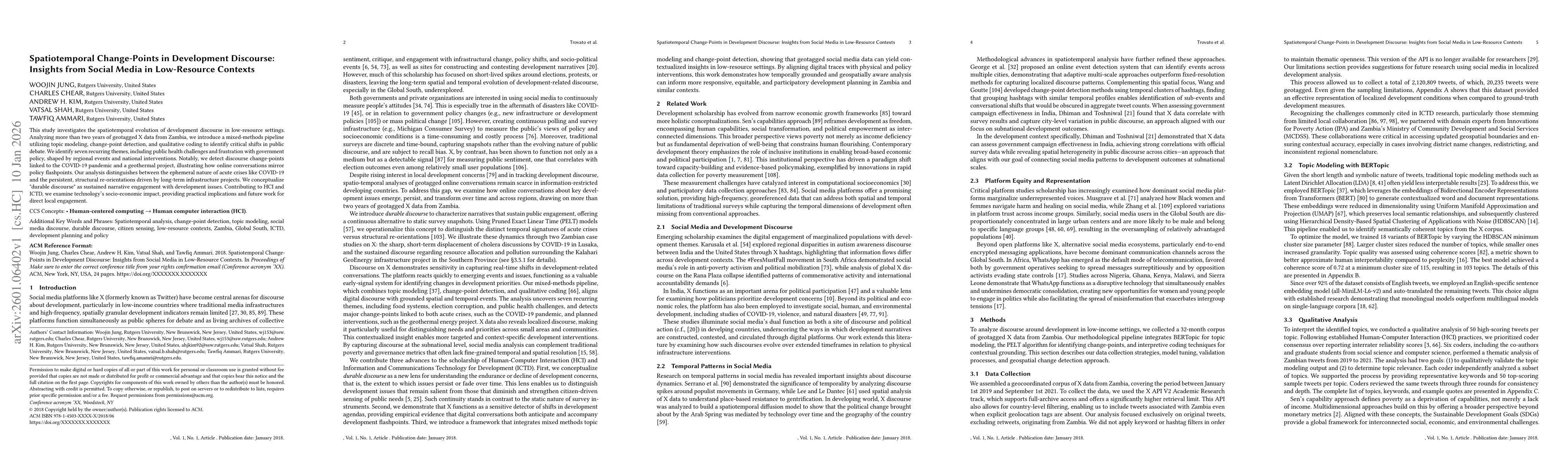 Thumbnail for Spatiotemporal Change-Points in Development Discourse: Insights from Social Media in Low-Resource Contexts