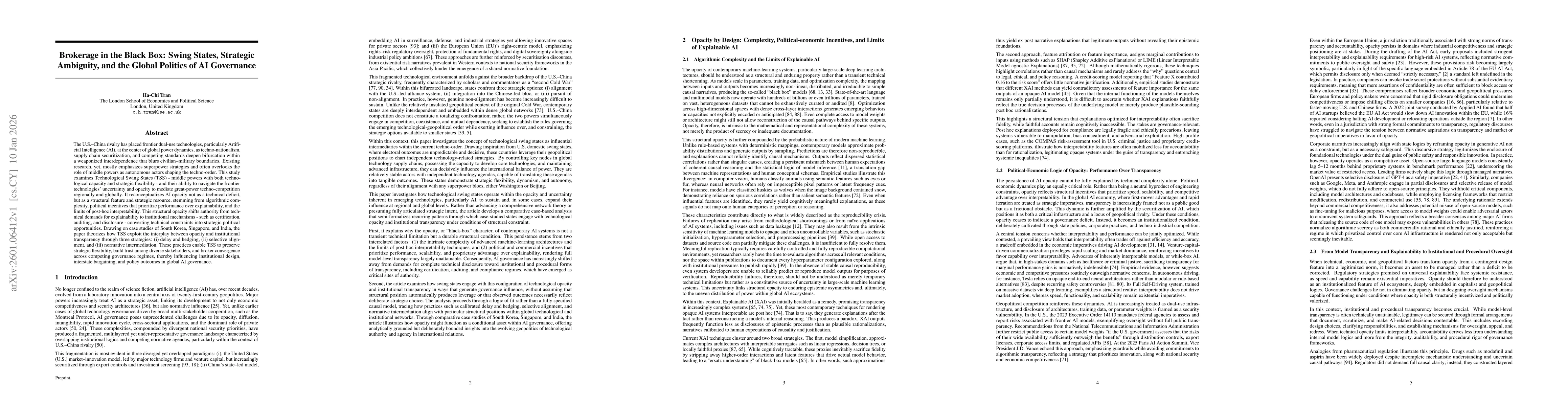 Thumbnail for Brokerage in the Black Box: Swing States, Strategic Ambiguity, and the Global Politics of AI Governance