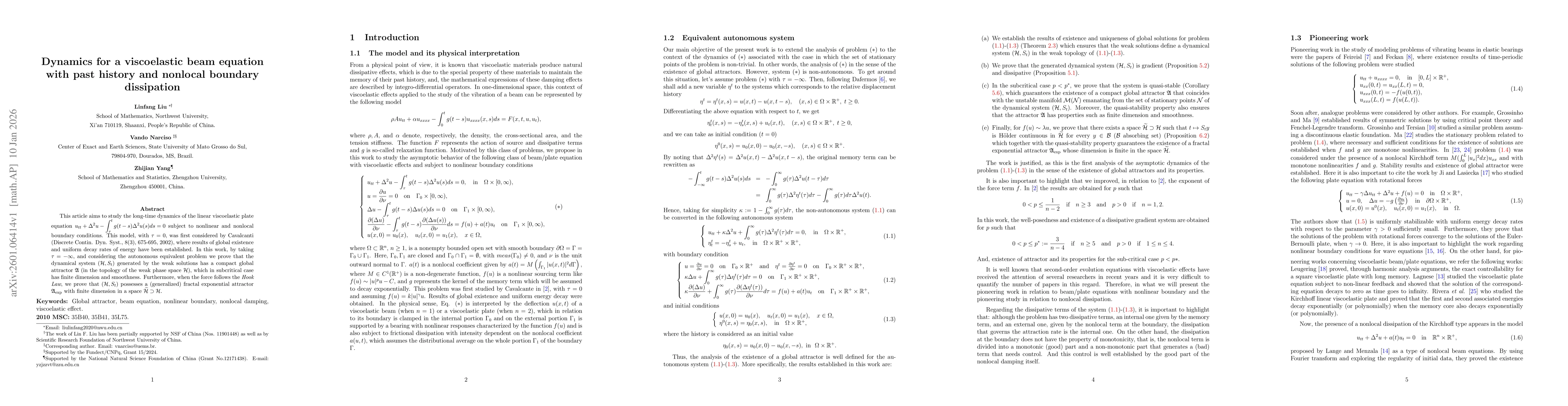 Thumbnail for Dynamics for a viscoelastic beam equation with past history and nonlocal boundary dissipation