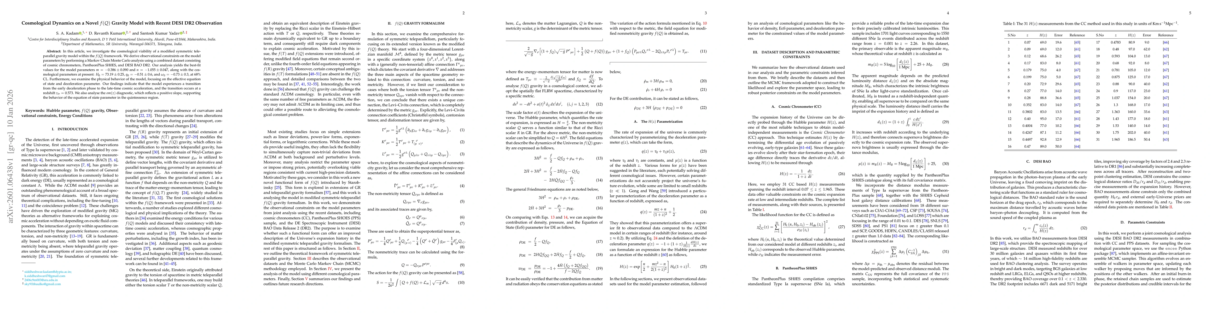 Thumbnail for Cosmological Dynamics on a Novel $f(Q)$ Gravity Model with Recent DESI DR2 Observation