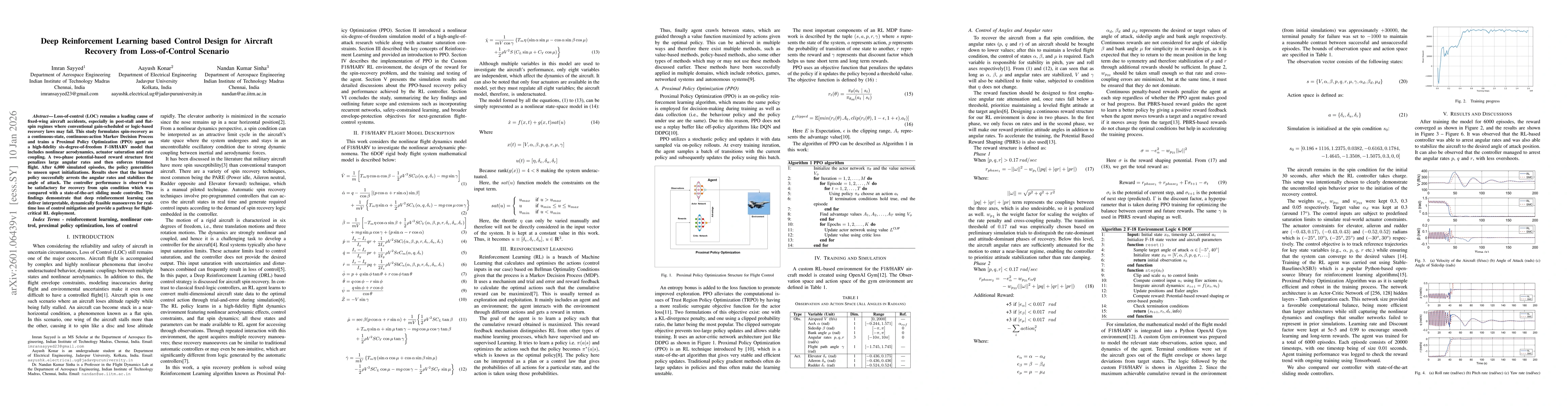 Thumbnail for Deep Reinforcement Learning based Control Design for Aircraft Recovery from Loss-of-Control Scenario