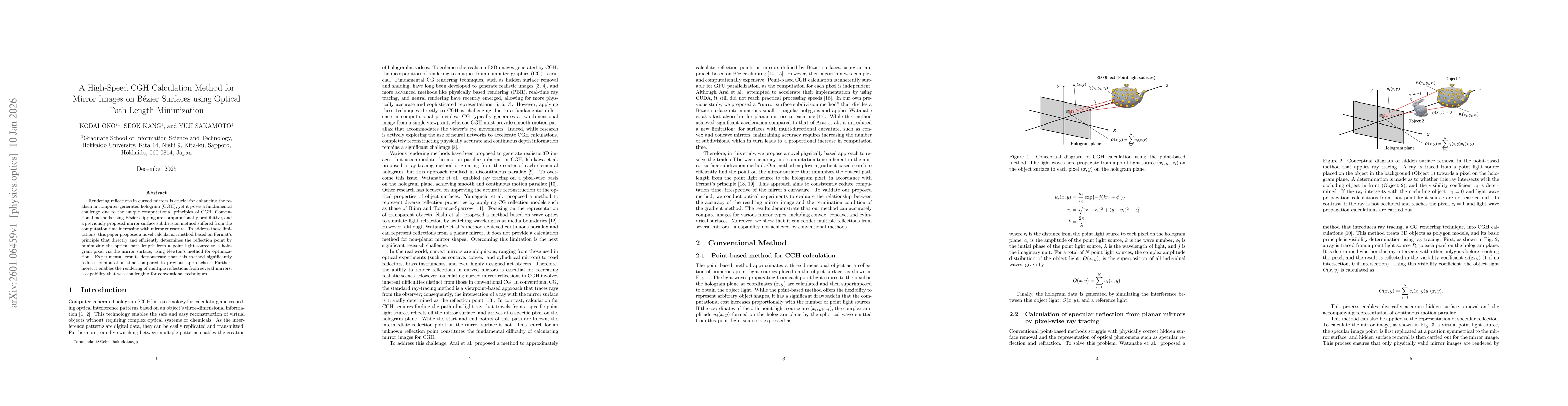 Thumbnail for A High-Speed CGH Calculation Method for Mirror Images on Bézier Surfaces using Optical Path Length Minimization