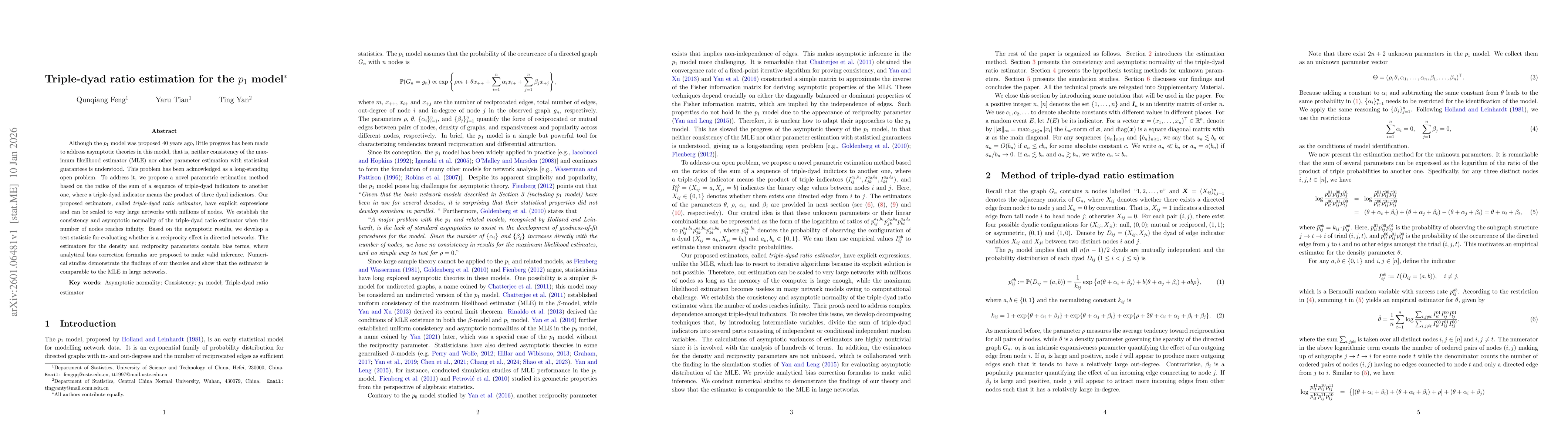 Thumbnail for Triple-dyad ratio estimation for the $p_1$ model