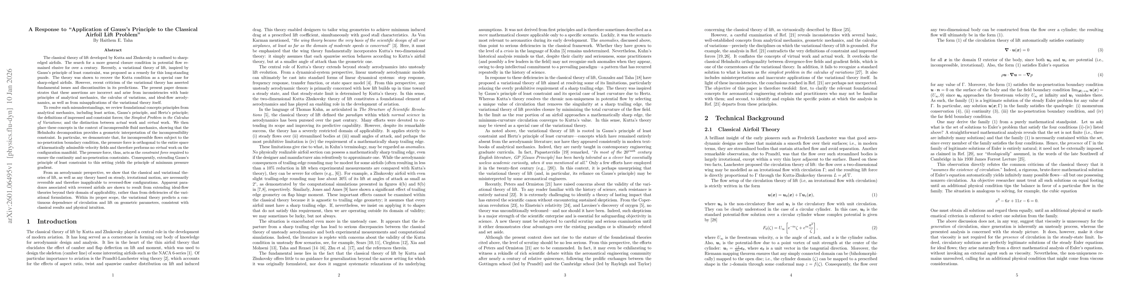 Thumbnail for A Response to "Application of Gauss's Principle to the Classical Airfoil Lift Problem"
